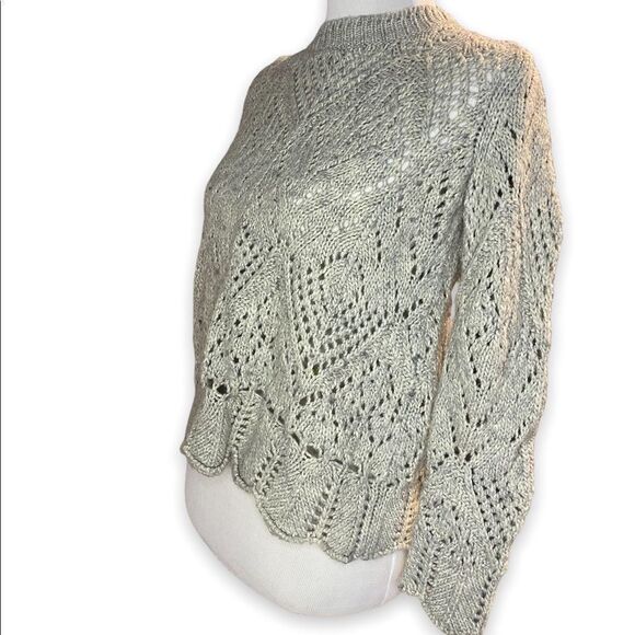 Knitted Crochet Crew Neck Bohemian Chic Cottagecore Green Sweater - Picture 6 of 6